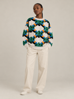 AFORMA Vector oversized unisex knit sweater in cream geometric monogram jacquard, view 5