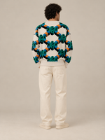 AFORMA Vector oversized unisex knit sweater in cream geometric monogram jacquard, view 3