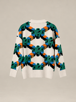 AFORMA Vector oversized unisex knit sweater in cream geometric monogram jacquard, view 4