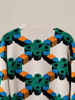 AFORMA Vector oversized unisex knit sweater in cream geometric monogram jacquard, view 8
