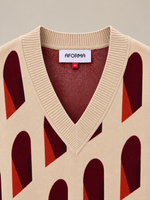AFORMA Façade oversized unisex knit vest in blush and burgundy arch jacquard, view 6