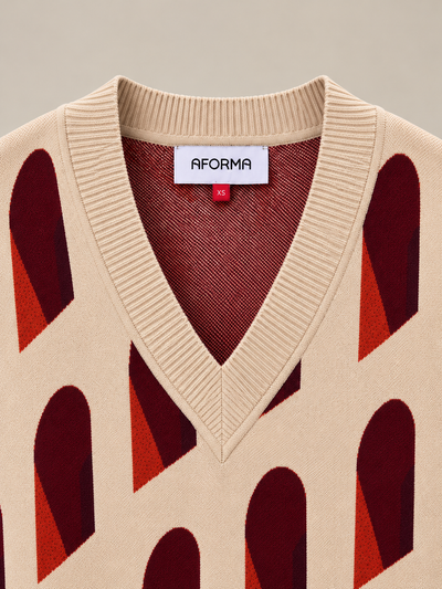 AFORMA Façade oversized unisex knit vest in blush and burgundy arch jacquard, view 6