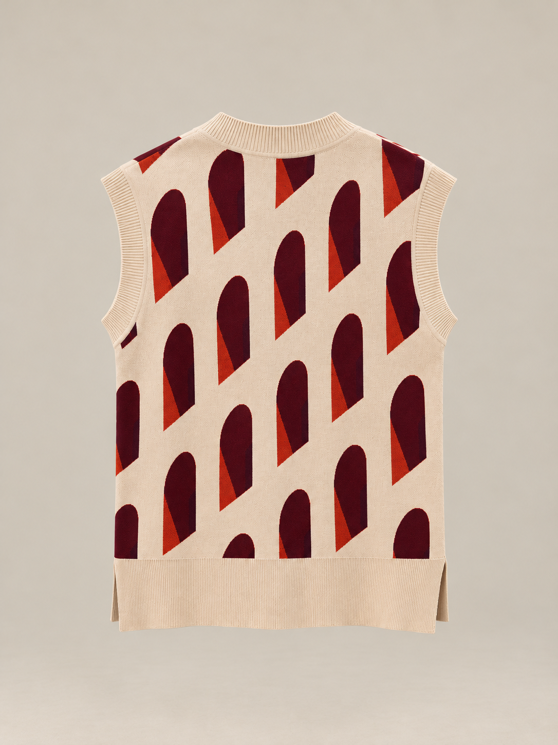AFORMA Façade oversized unisex knit vest in blush and burgundy arch jacquard, view 4