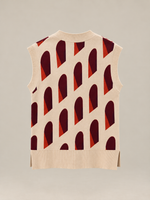 AFORMA Façade oversized unisex knit vest in blush and burgundy arch jacquard, view 4