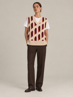 AFORMA Façade oversized unisex knit vest in blush and burgundy arch jacquard, view 2