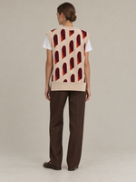 AFORMA Façade oversized unisex knit vest in blush and burgundy arch jacquard, view 3