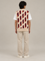 AFORMA Façade oversized unisex knit vest in blush and burgundy arch jacquard, view 7