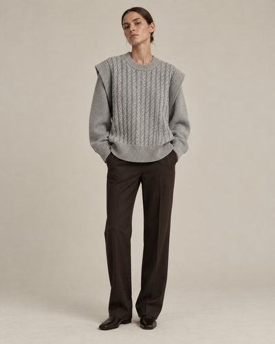 AFORMA Frame oversized unisex cable-knit sweater in light speckled grey, view 6