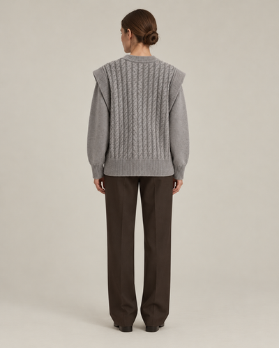 AFORMA Frame oversized unisex cable-knit sweater in light speckled grey, view 8
