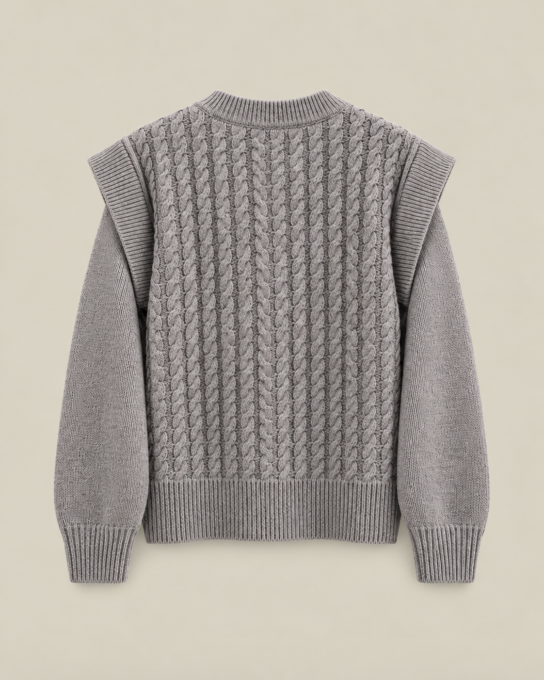 AFORMA Frame oversized unisex cable-knit sweater in light speckled grey, view 3