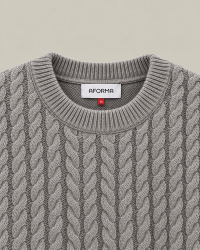 AFORMA Frame oversized unisex cable-knit sweater in light speckled grey, view 5
