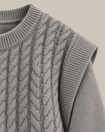 AFORMA Frame oversized unisex cable-knit sweater in light speckled grey, view 7