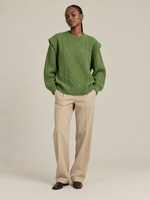 AFORMA Echo oversized unisex cable-knit sweater in green with diamond panel, view 2