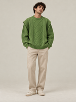 AFORMA Echo oversized unisex cable-knit sweater in green with diamond panel, view 6
