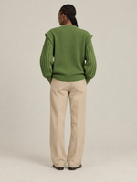 AFORMA Echo oversized unisex cable-knit sweater in green with diamond panel, view 4