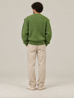 AFORMA Echo oversized unisex cable-knit sweater in green with diamond panel, view 8