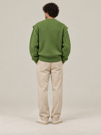 AFORMA Echo oversized unisex cable-knit sweater in green with diamond panel, view 8