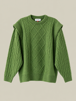 AFORMA Echo oversized unisex cable-knit sweater in green with diamond panel, view 1
