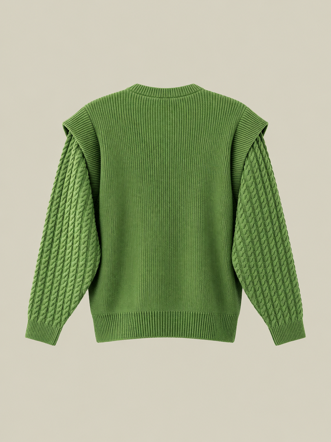 AFORMA Echo oversized unisex cable-knit sweater in green with diamond panel, view 3