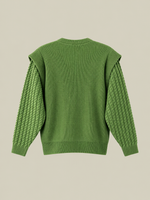AFORMA Echo oversized unisex cable-knit sweater in green with diamond panel, view 3