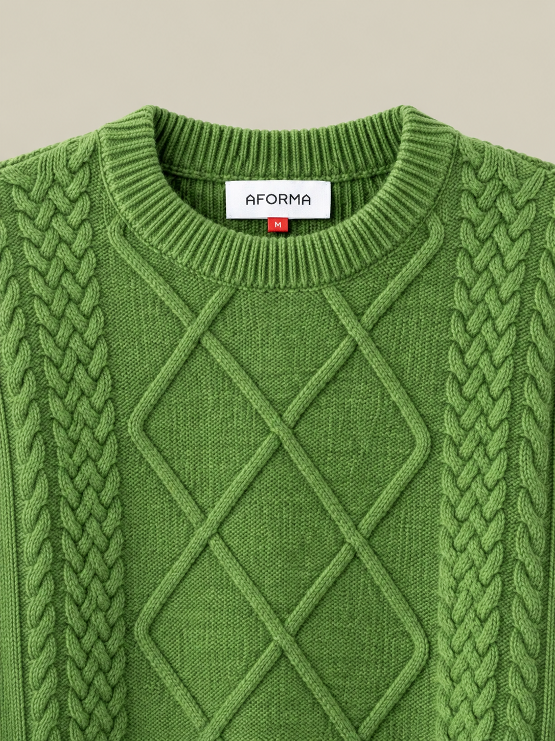 AFORMA Echo oversized unisex cable-knit sweater in green with diamond panel, view 5
