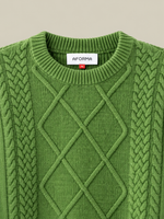 AFORMA Echo oversized unisex cable-knit sweater in green with diamond panel, view 5