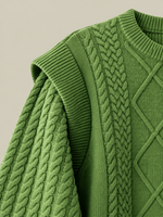 AFORMA Echo oversized unisex cable-knit sweater in green with diamond panel, view 7