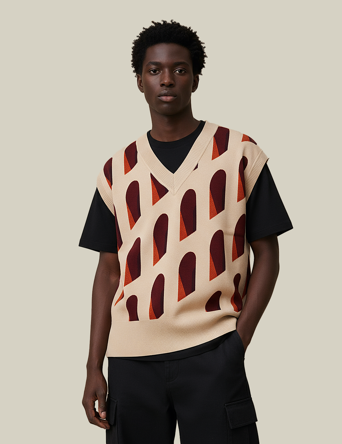Façade Oversized Unisex Knit Vest in Jacquard