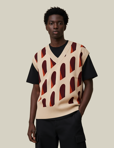 Façade Oversized Unisex Knit Vest in Jacquard