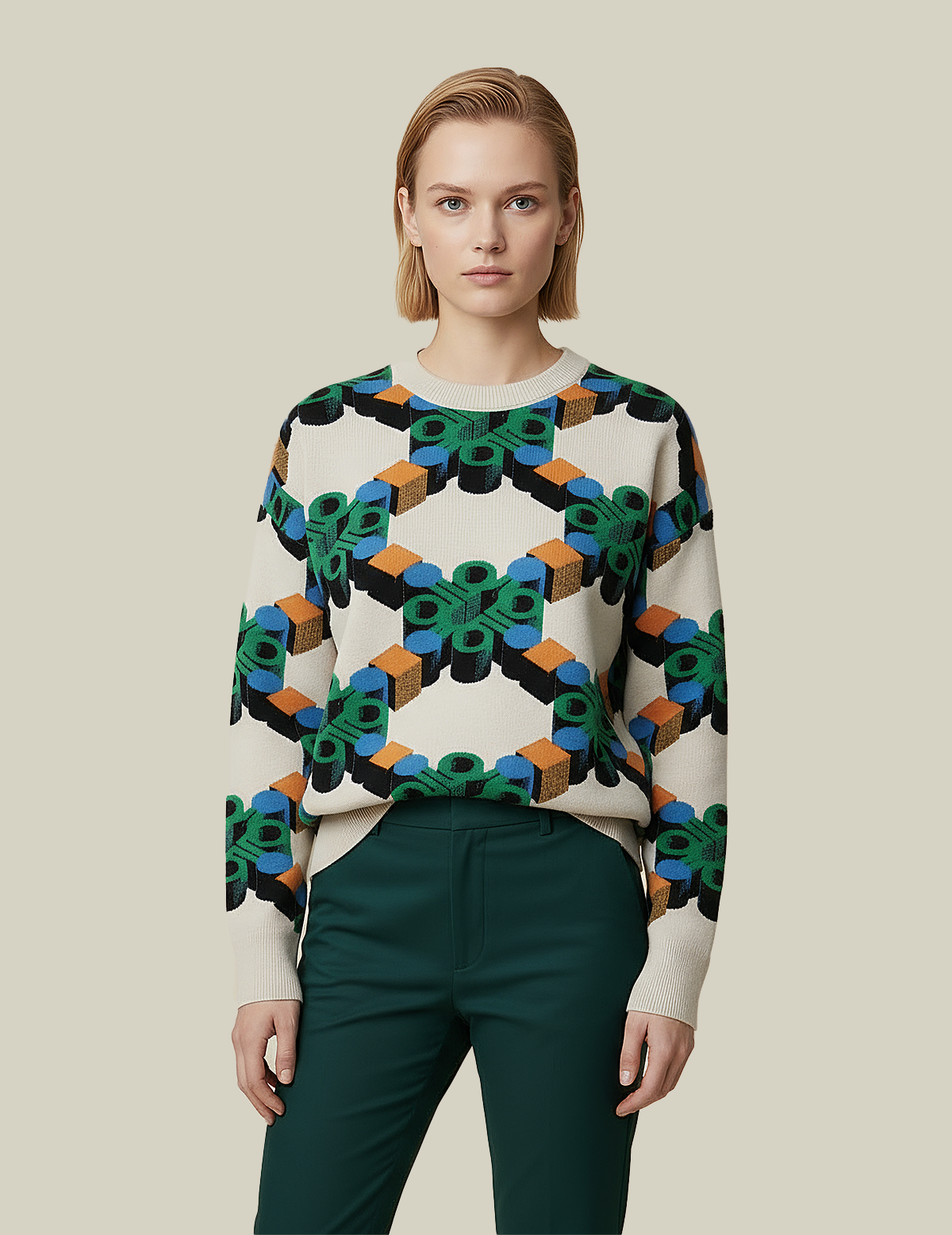 Vector Oversized Unisex Knit Sweater in Jacquard