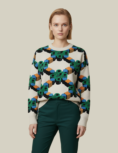 Vector Oversized Unisex Knit Sweater in Jacquard